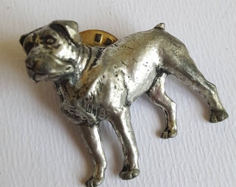 Pewter Bulldog Brooch / Tie Pin  - Signed A R Brown - Vintage Pewter Jewellery - Animal Brooch - 98