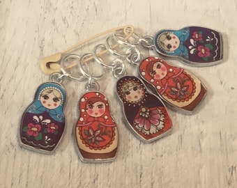 Beaded stitch marker Sock knitting gift Matryoshka doll stitch markers Cute stitch markers Slip stitch markers Mini marker for knitting