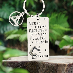 Namaste yoga keyring gift, Hand Stamped Yoga Key chain, UK seller, gift for her, gift for him, spiritual gift image 6