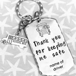 School Transport driver keyring , Thank you for keeping me safe,school taxi driver gift, school bus driver gift,Hand Stamped gift, bus-right h. drive