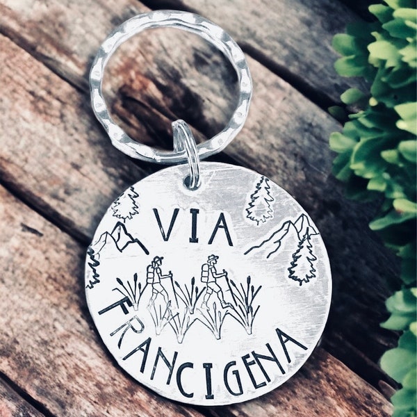 Via Francigena pocket hug or Keyring, Canterbury to Rome, long distance, pilgrimage routes, hand stamped,