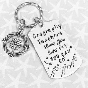 Geography Teacher appreciation keyring, geography lecturer gift, TA gift, End of year gift, Hand stamped, Thank you gift, for her, for him image 9