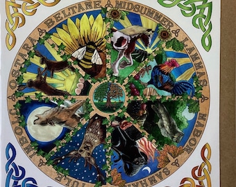 Animal Wheel of The Year Art Card, Pagan Print