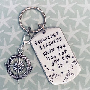 Geography Teacher appreciation keyring, geography lecturer gift, TA gift, End of year gift, Hand stamped, Thank you gift, for her, for him image 7
