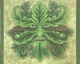 Beltane Green Man pagan greetings Card, May Day, Esther Remmington, artist card,