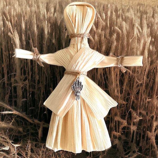 Lammas Corn Dolly, harvest, Lughnasad, wheat sheaf charm, corn husks, bonnet