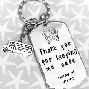 School Transport driver keyring , Thank you for keeping me safe,school taxi driver gift, school bus driver gift,Hand Stamped gift, image 5