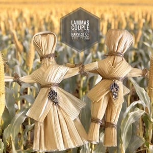 Lammas Corn Dolly, harvest, poppets, Lughnasad, wheat sheaf charm, corn husks, bonnet, wood slice,