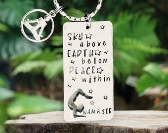 Namaste yoga keyring gift,  Hand Stamped Yoga Key chain, UK seller, gift for her, gift for him, spiritual gift