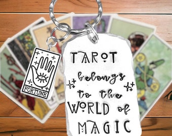 Tarot belongs to the world of magic, the cards tell a story, tarot hand stamped keyring, oracle cards, witches gifts