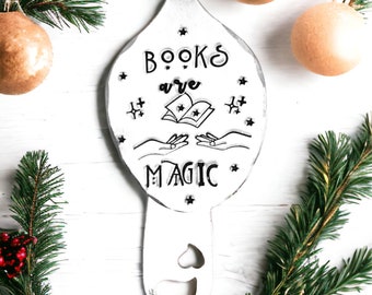 A bookmark for a reader, books are magic, hand stamped,