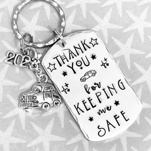 School Transport driver keyring , Thank you for keeping me safe,school taxi driver gift, school bus driver gift,Hand Stamped gift, image 9