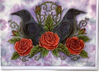 Two ravens pagan Card, Esther Remmington,Viking,  corvid lover, alternative card, Card for her