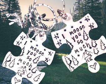 I miss you gift,I moose you so much keyring, faraway friends,interlocking,  separated friends,for her, for him,