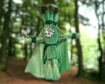 Beltane Green Man handcrafted figure, MayDay, forest man, Jack of the Green, dyed corn husks