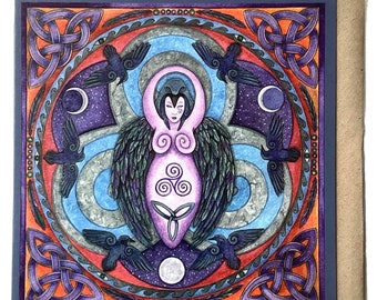 Pagan greetings Card, Esther Remmington, Morrighan Mandala, artist card, alternative card,