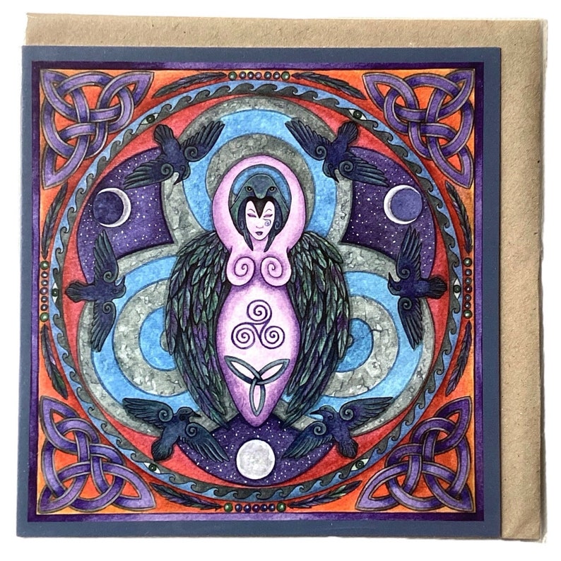 Pagan greetings Card, Esther Remmington, Morrighan Mandala, artist card, alternative card, image 1