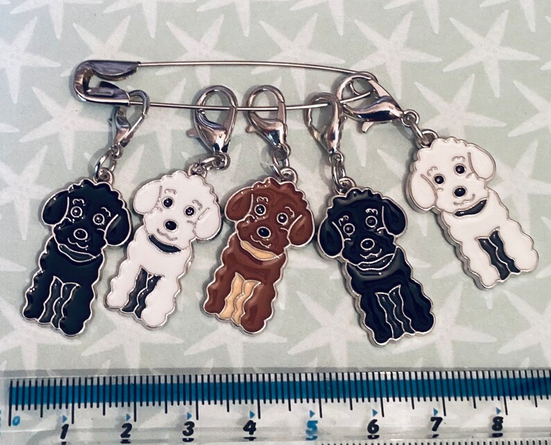 5 Poodle stitch markers for knitters and crocheters,knitting gift, crochet gift, NO BLACK image 6