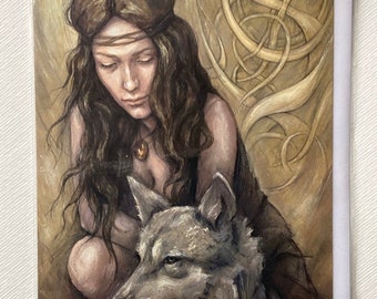 Wolf pagan greetings card, Julia Jeffrey, artist card, alternative card,