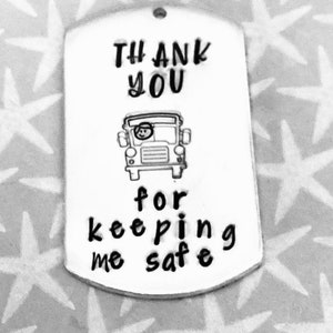 School Transport driver keyring , Thank you for keeping me safe,school taxi driver gift, school bus driver gift,Hand Stamped gift, image 4