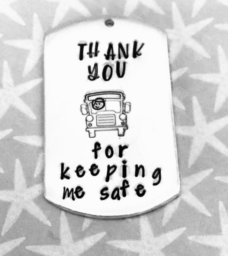 School Transport driver keyring , Thank you for keeping me safe,school taxi driver gift, school bus driver gift,Hand Stamped gift, image 4