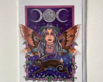 Moon goddess card, pagan Card, Esther Remmington, cycles of the moon, alternative card, moon lover, pantheist, Card for her,