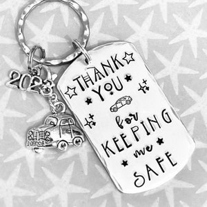 School Transport driver keyring , Thank you for keeping me safe,school taxi driver gift, school bus driver gift,Hand Stamped gift, image 8