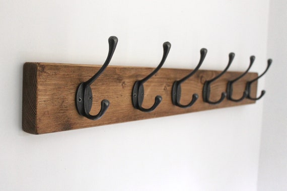 Chunky Wooden Coat Rack Vintage Reclaimed Handmade Cast Iron Hook Coat Hat Hooks Etsy