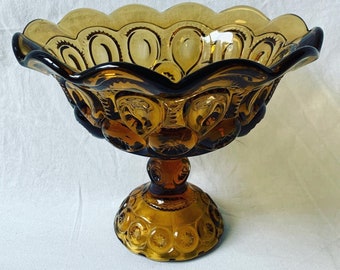 LE Smith Glass Amber Moon and Star Pedestal Bowl | Large Compote Bowl