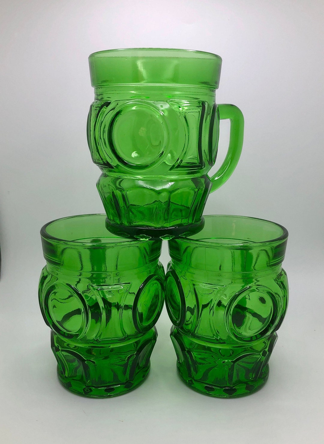 Vintage Green Glass Beer Mugs Wheaton Bullseye Mid Century Glassware PRICE PER MUG Etsy