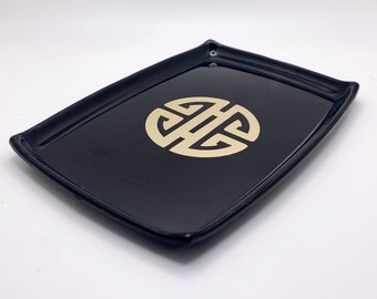 Vintage Sushi Plate | Couroc Monterey, California Asian design gold black tray