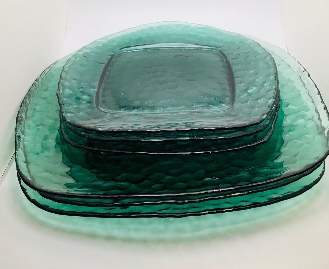 Vintage Green Glass Dishes Arcoroc Vercors Cobblestone Pebbled Plates