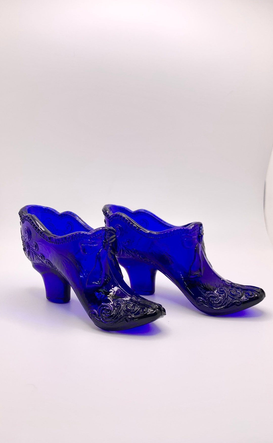 Mosser Cobalt Blue Glass Slipper, Two Available Etsy