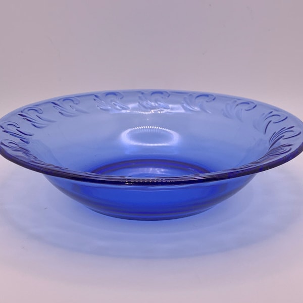 Vintage Blue Glass Bowl with Floral Motif