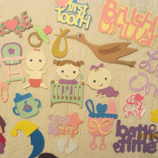 50 Completed Baby Girl Scrapbook Die Cuts, Create Your own Pages SEE DETAILS