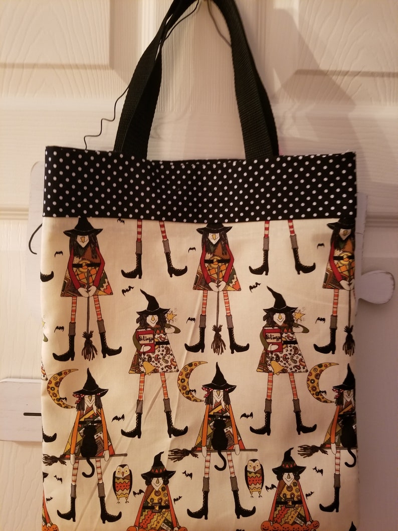 Witches Hat Fabric Trick or Treat Tote New Handmade Children/'s Trick or Treat Bag Teachers Fall Tote Bag Back to School Book Tote Bag