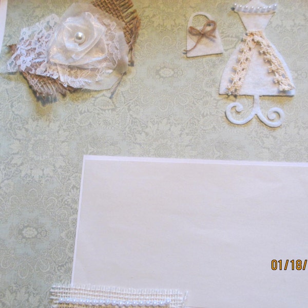 New Item 12x12 Shabby Chic Completed Bride Scrapbook Page, Bride Scrapbook Page,bridal Shower Gift3