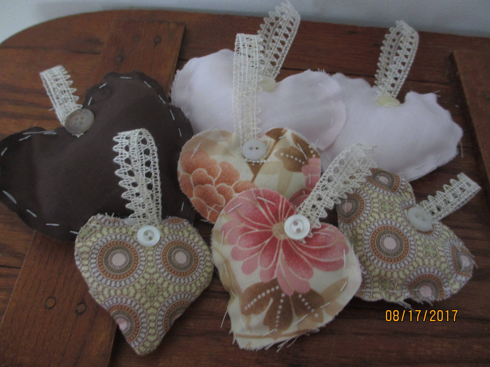 5 Asst Rustic Brown Pink Hearts Rustic Country Style Hearts Rustic