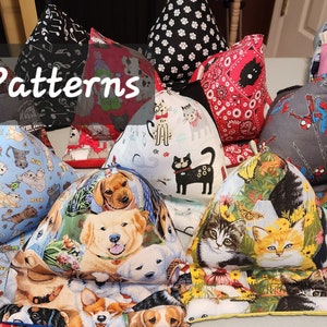 May include: A collection of colorful, patterned pillows with various designs, including animals, flowers, and geometric shapes. The pillows are arranged in a pyramid shape, with the text "Many Patterns" at the top.