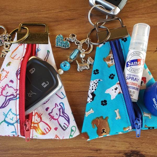 New Sale 10 Patterns, Key Fob Keychain Purse, Key Fob Travel Sanitizer Pouch, Cat Fabric Key Fob Purse, Key Fob Mini Money Purse Stuffer