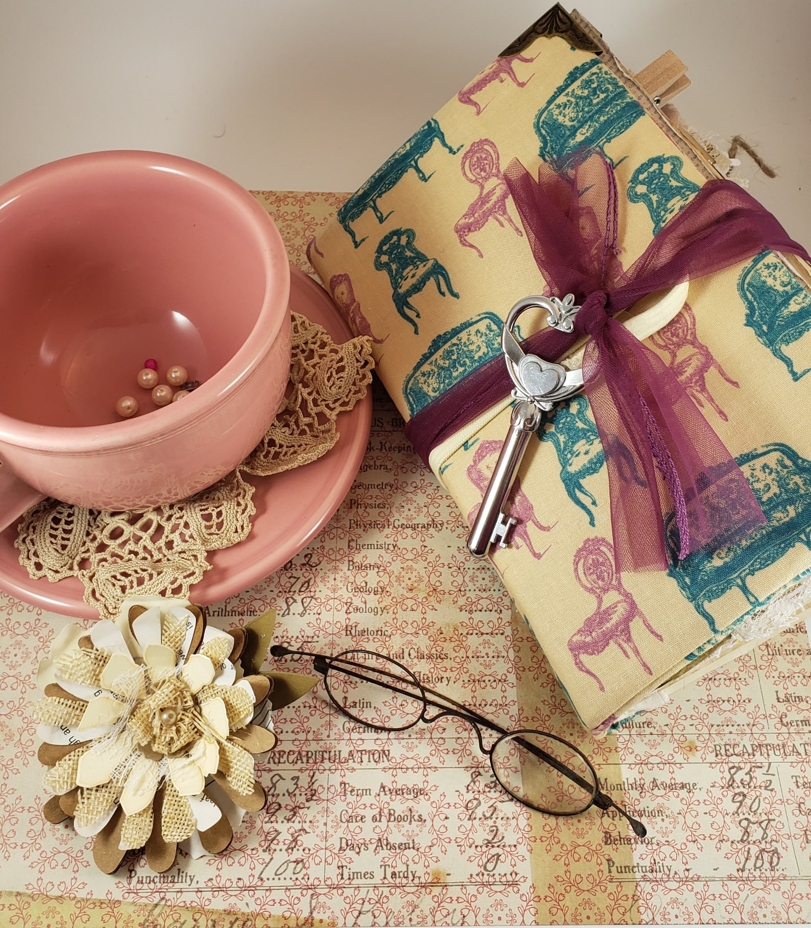 New Sale Vintage Style Junk Journal Fabric and Lace Cluster, Journal