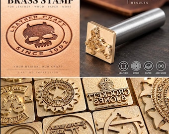 Personalized Brass Leather Stamp with Handle, Custom Logo Embosser, Leather Hammer Stamp, Branding Tool, Custom Made logo Seal