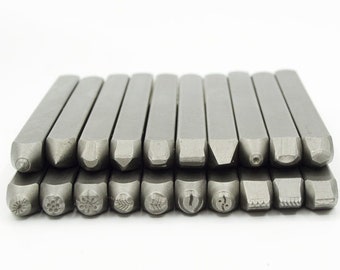 FREE Shipping - All 20 Piece set Iron Jewelry stamp Impress Art 6mm hammer tools for Silver steel metal Vintage design Metal Stamps