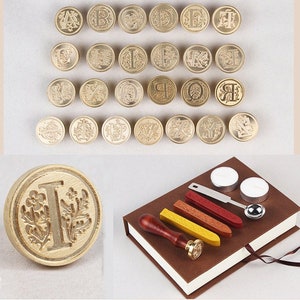 26 piezas A-Z alfabeto inicial - grabador personalizado sello de cera vintage kit de sello - invitación de boda - carta personalizada - sello de cera del alfabeto