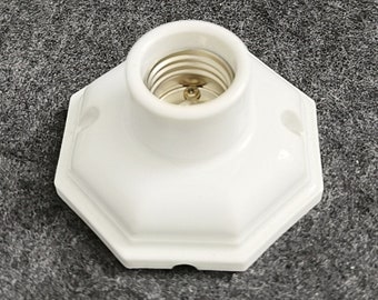 Vintage White E27 Octagonal Ceramic Lamp Holder – Glazed Edison Light Socket, High-Temperature Bulb Base for DIY Wall & Table Lamp Fixtures