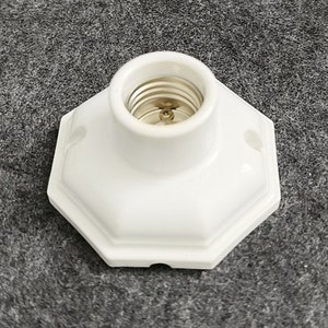 Vintage White E27 Octagonal Ceramic Lamp Holder – Glazed Edison Light Socket, High-Temperature Bulb Base for DIY Wall & Table Lamp Fixtures