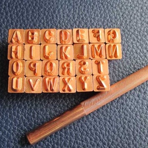 Conjunto completo 26 alfabeto II - Ferramentas de escultura em couro - Selo de martelo Pidiao letras maiúsculas impressão de letras maiúsculas cobre elétrico sênior