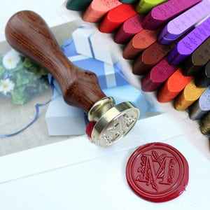 Elegance Preserved: Vintage Wax Seal Stamp with Wax for Wedding Invitations, Personalized Letters, and More - Capital Letter Alphabet Design