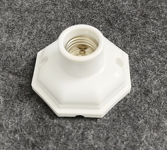 Vintage White E27 Octagonal Ceramic Lamp Holder – Glazed Edison Light Socket, High-Temperature Bulb Base for DIY Wall & Table Lamp Fixtures