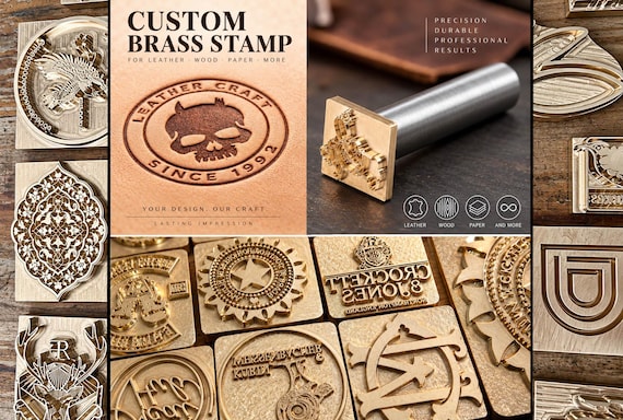 Personalized Brass Leather Stamp with Handle, Custom Logo Embosser, Leather Hammer Stamp, Branding Tool, Custom Made logo Seal